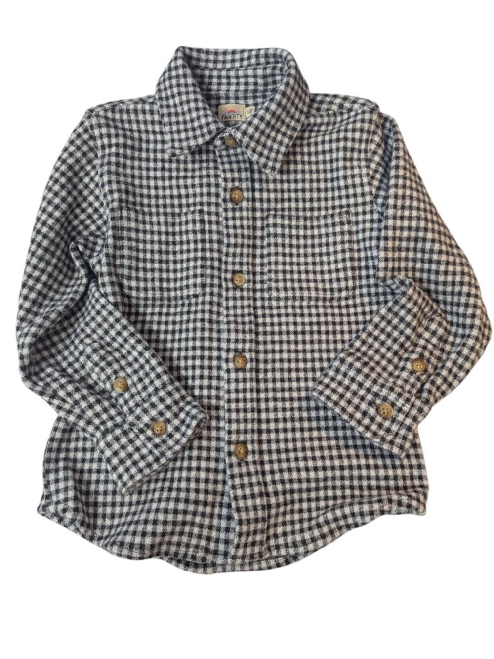 Faherty Shirt Black Check Button Front Flannel Long Sleeve Top Kids Boys Size 5